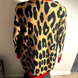 Tight knit color block long sleeve long duster